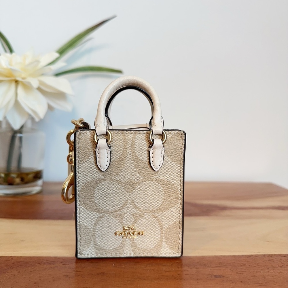NWT‎ Coach North/South Mini Tote Bag Charm In Signature Canvas
